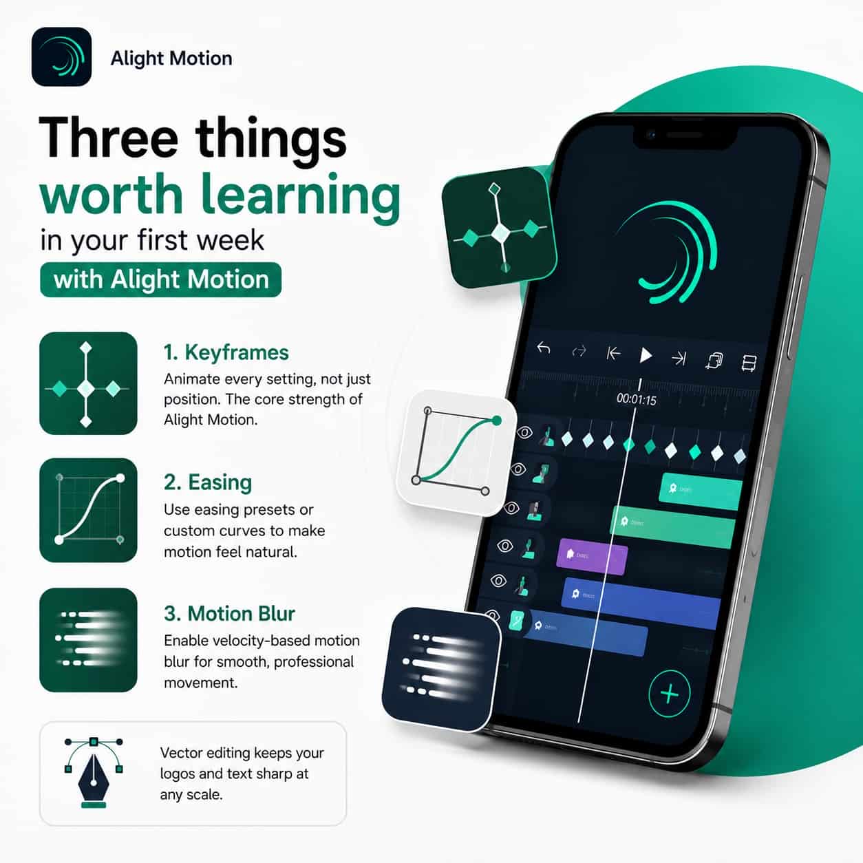 Three things worth learning in your first week with Alight Motion: keyframes, easing and velocity-based motion blur